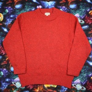 Vtg LL Bean Wool Knit Red Sweater Large